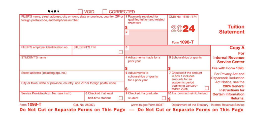 2024 IRS 1098 T Form