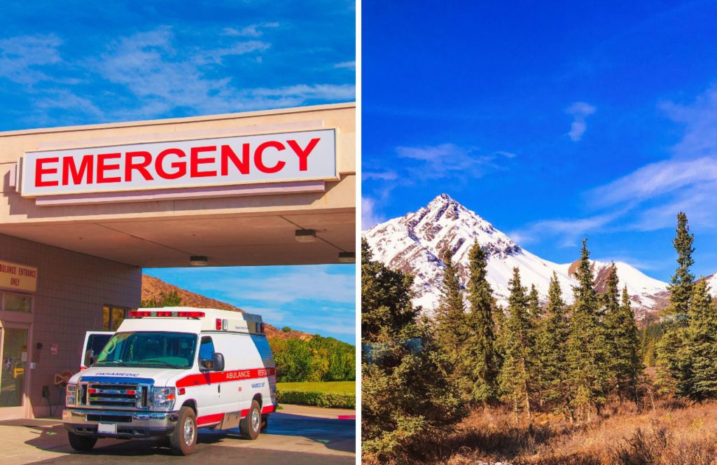 Alaska Hospital Emergency Room with Mountain in the Background. Keep reading to know Where Nurses Make the Most Money in America