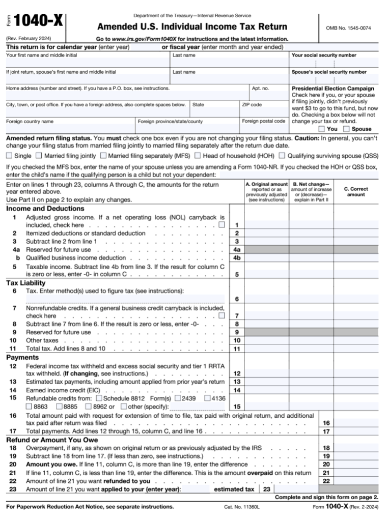 IRS Form 1040X 2024