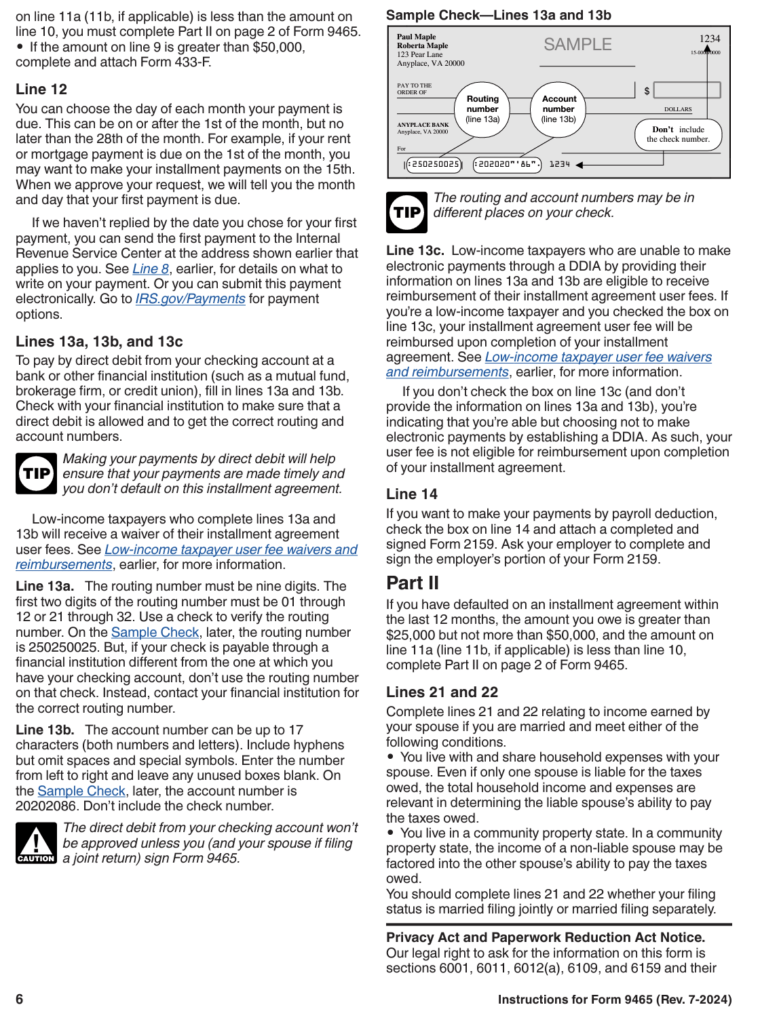 IRS Form 9465 Repayment Agreement Request how to fill it out instructions.