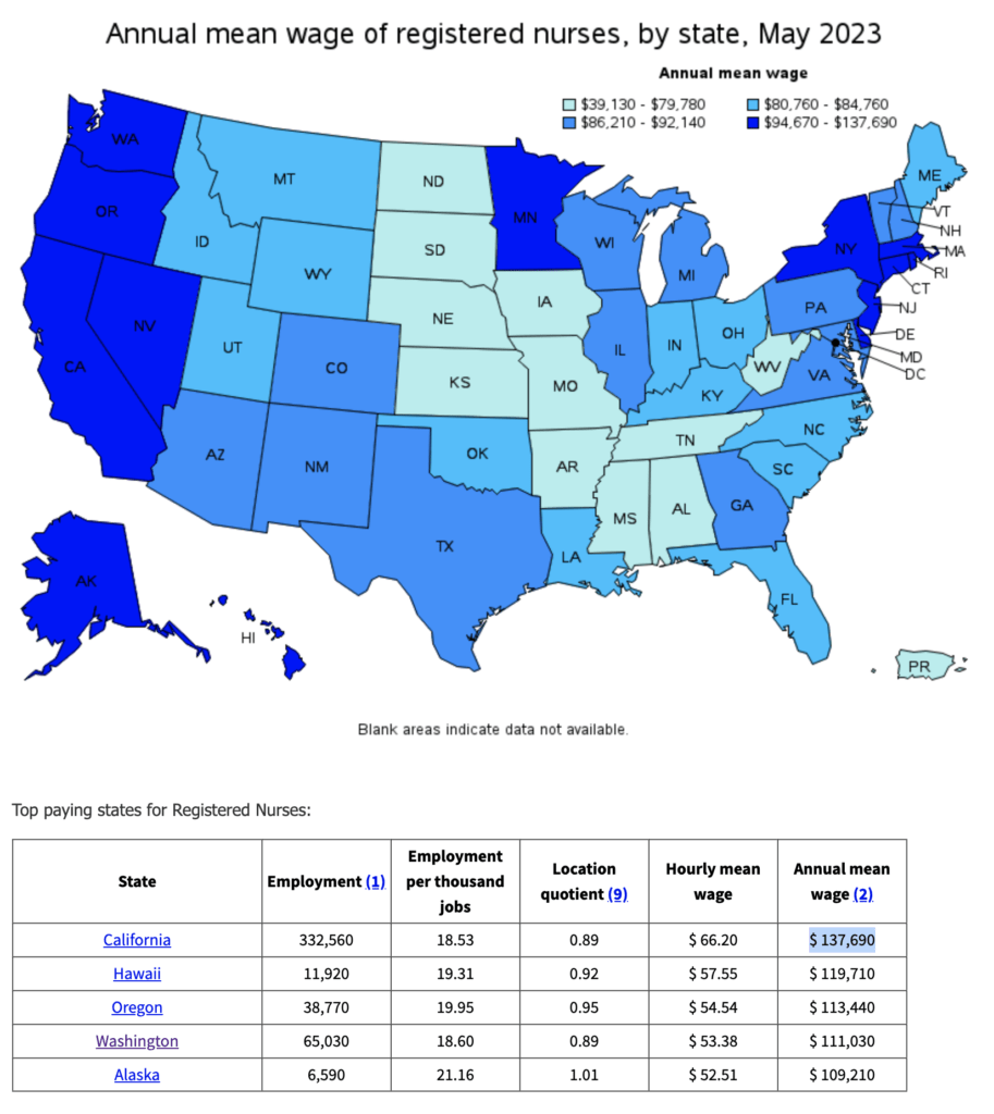 Map of Where Nurses Get Paid the Most in America