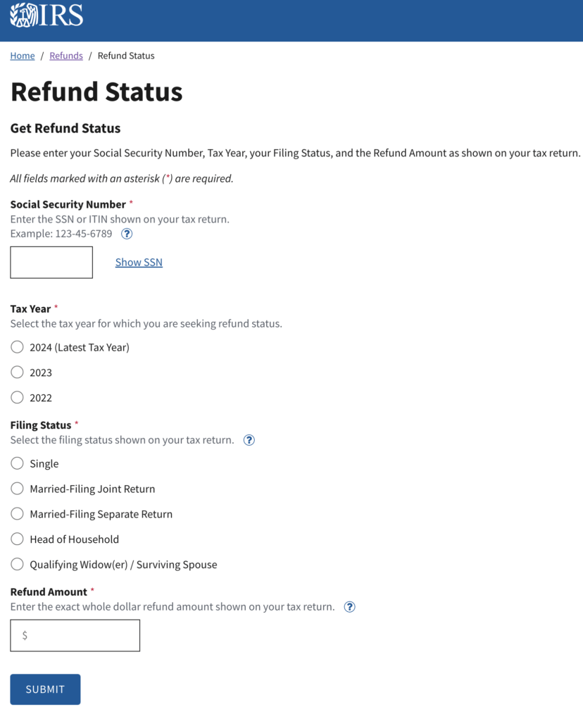 IRS Refund Status Page of Where's My Refund