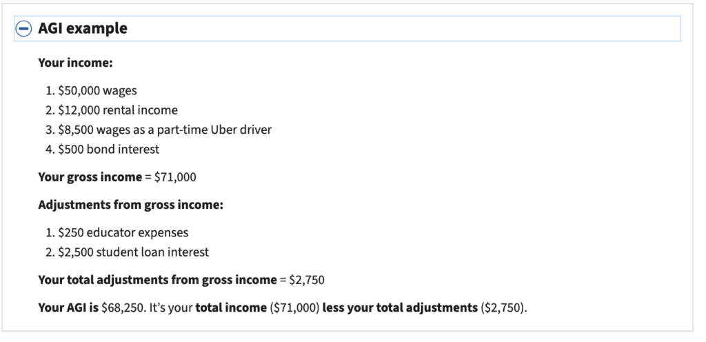 IRS Example of Your Adjusted Gross Income or AGI